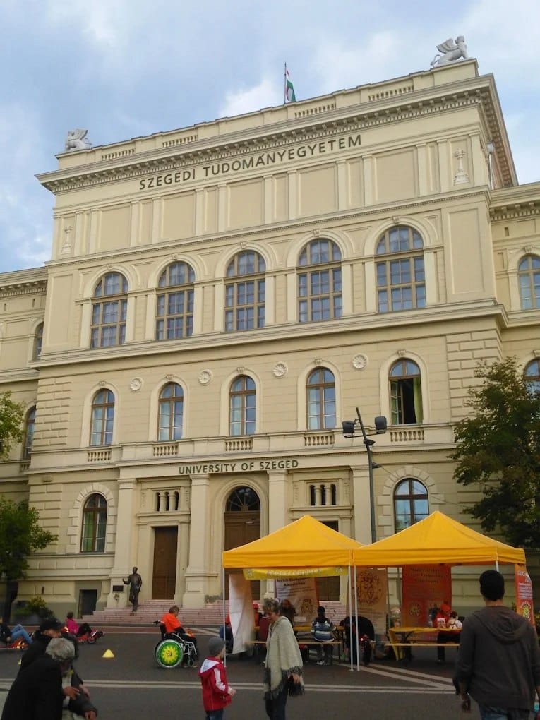 The University of Szeged Main Building during a campus event