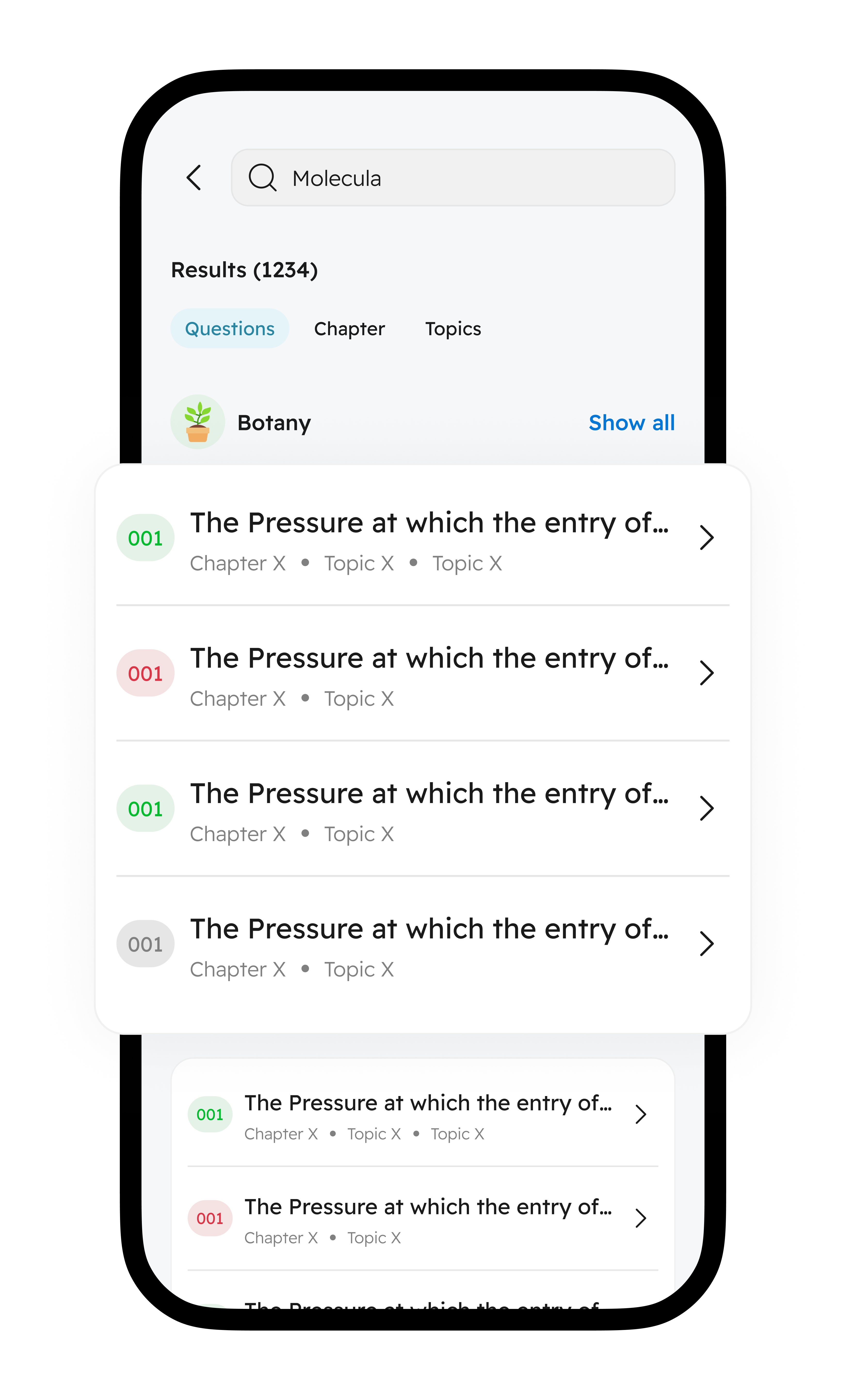 futureMBBS app question search showing NEET Botany practice questions