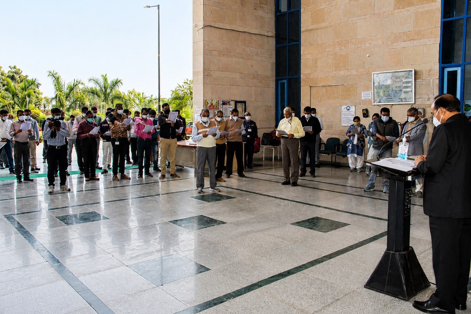 A gathering at the AIIMS Bhopal campus atrium