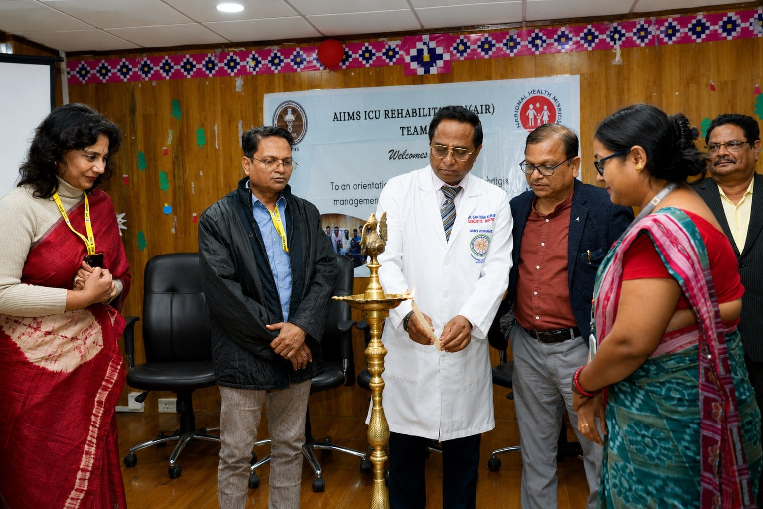 A lamp-lighting academic event at AIIMS Bhubaneswar