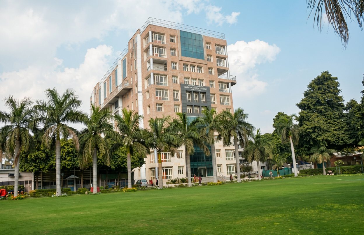 Residential towers amid the campus greens
