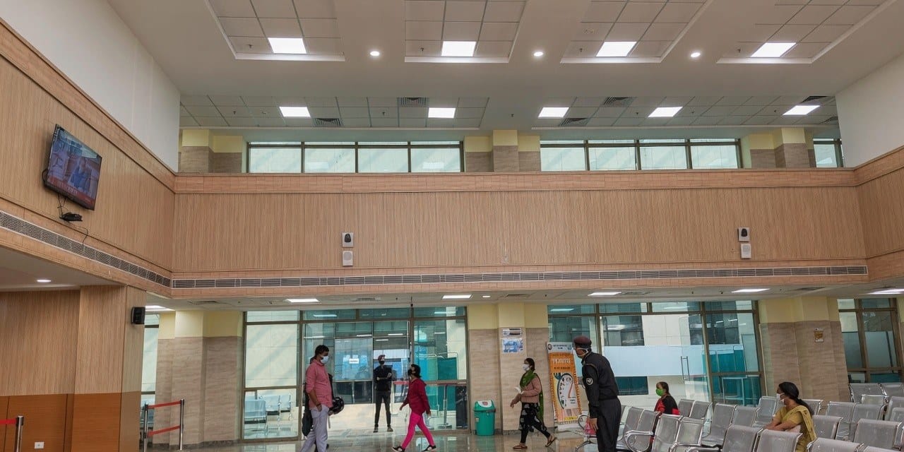 The OPD / waiting hall at AIIMS Deoghar