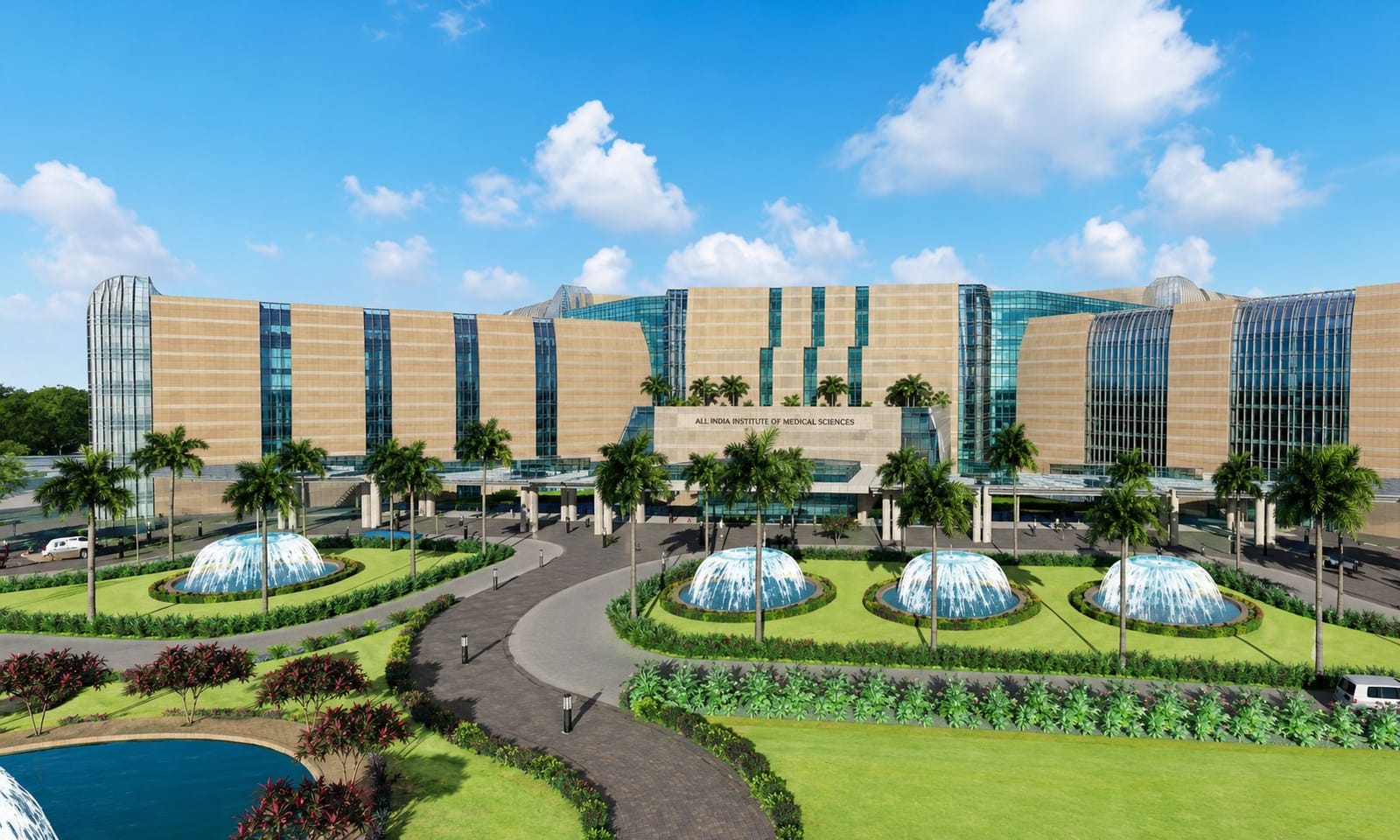 The main AIIMS Deoghar hospital building with signage