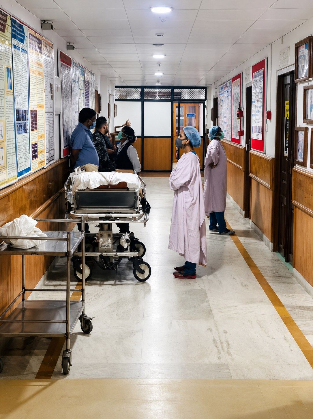 A hospital corridor with staff at Amrita Institute of Medical Sciences, Kochi