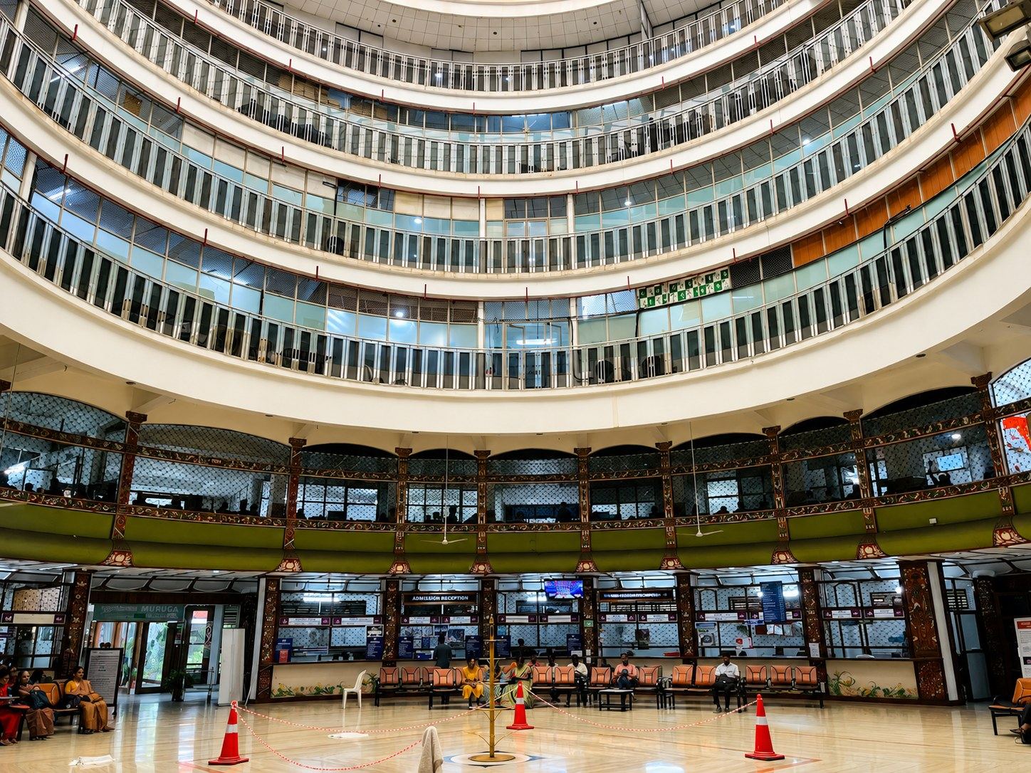 The circular multi-storey atrium at Amrita Hospital, Kochi