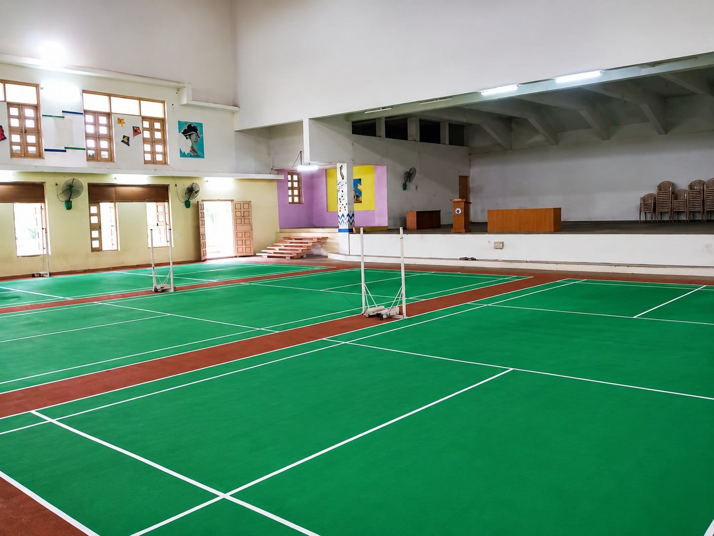 The indoor badminton court at ASRAM, Eluru