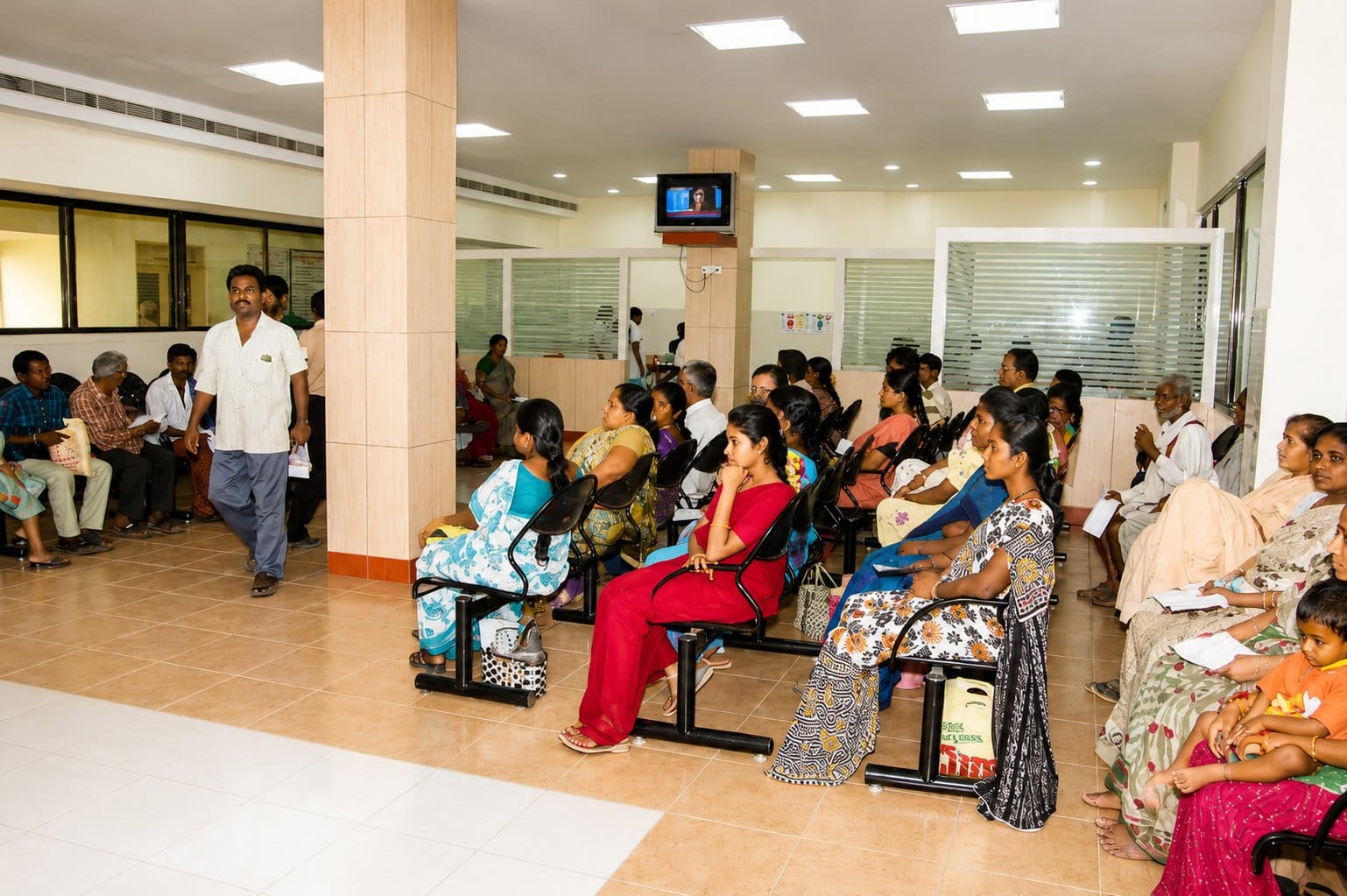 The OPD waiting area at the ASRAM teaching hospital, Eluru