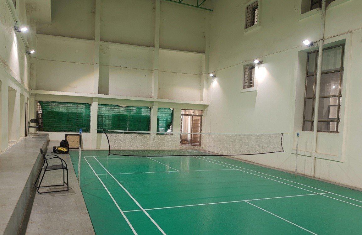 The indoor badminton court at BJMC Ahmedabad