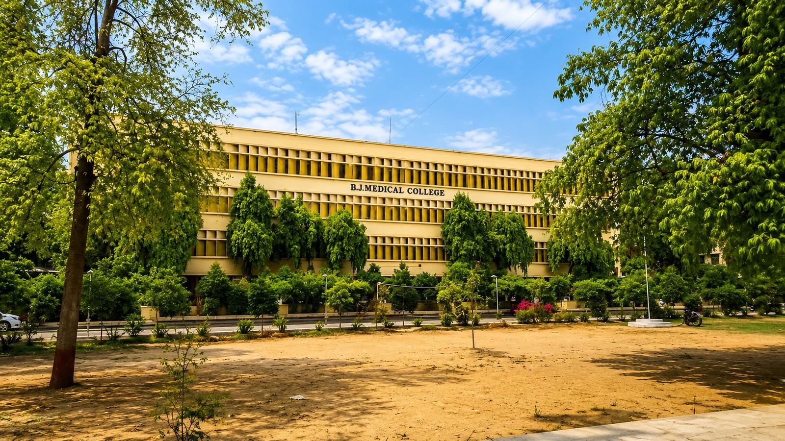 A historic heritage building with garden at BJMC Ahmedabad