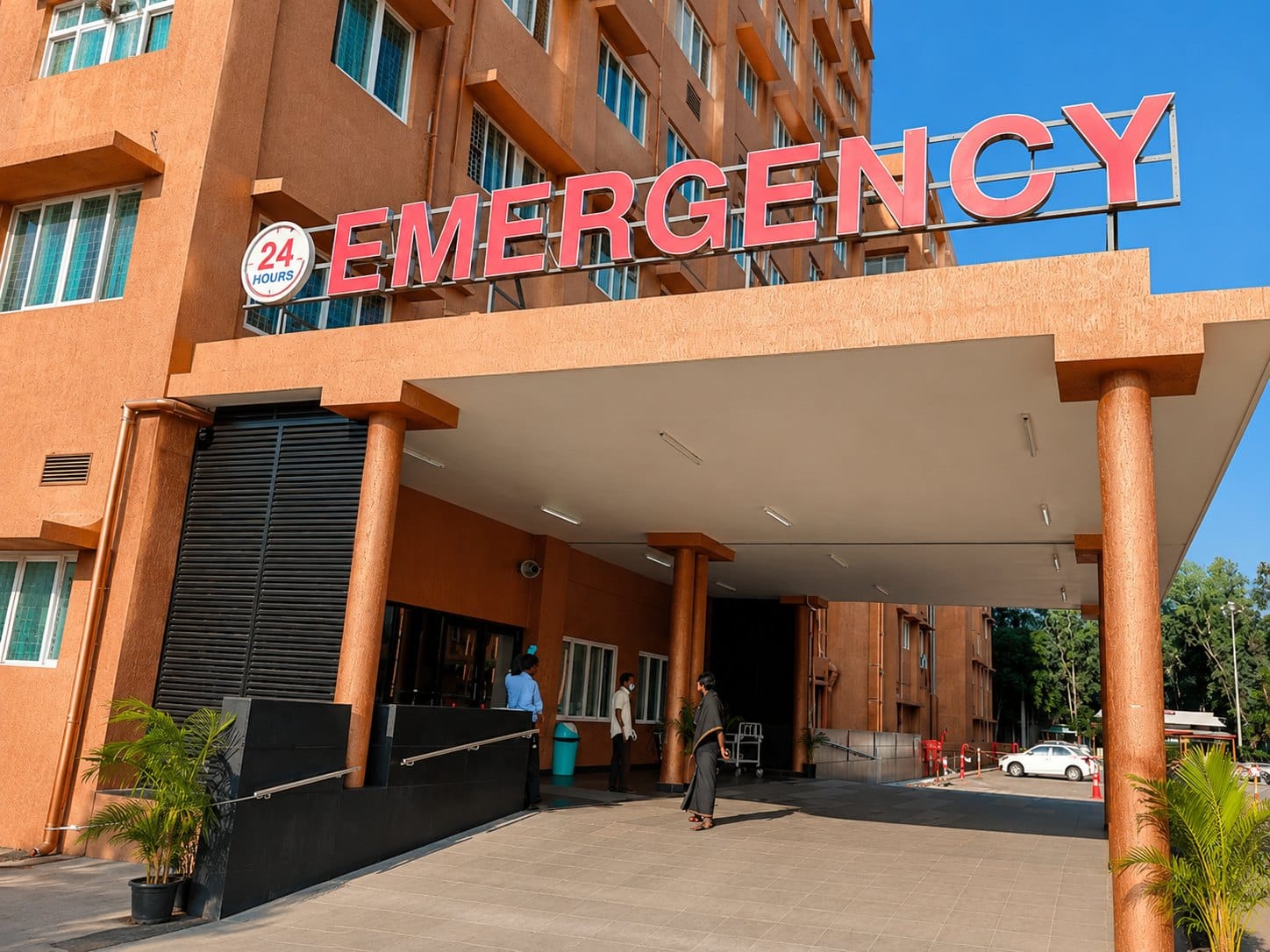 The 24-hour emergency entrance at GIMSR Hospital, Visakhapatnam