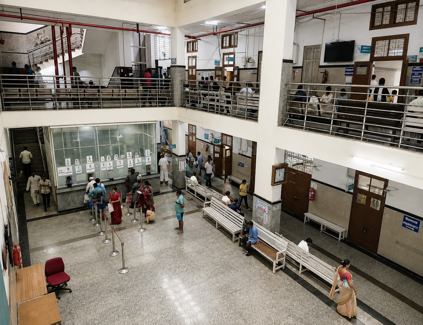 The hospital atrium / OPD at Gokuldas Tejpal Hospital, Mumbai