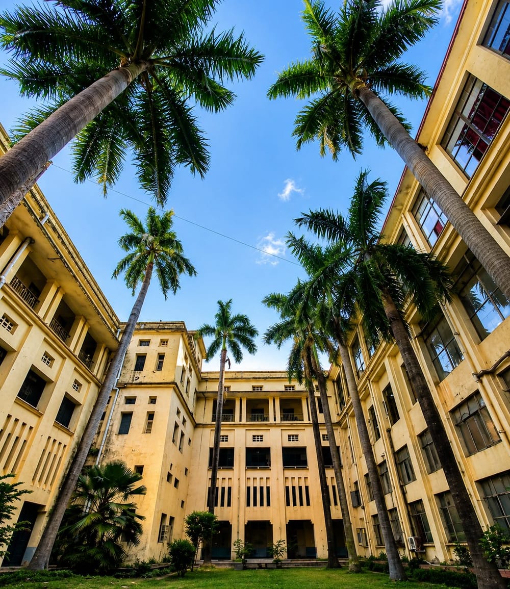 A heritage building with palm courtyard at GMC Nagpur