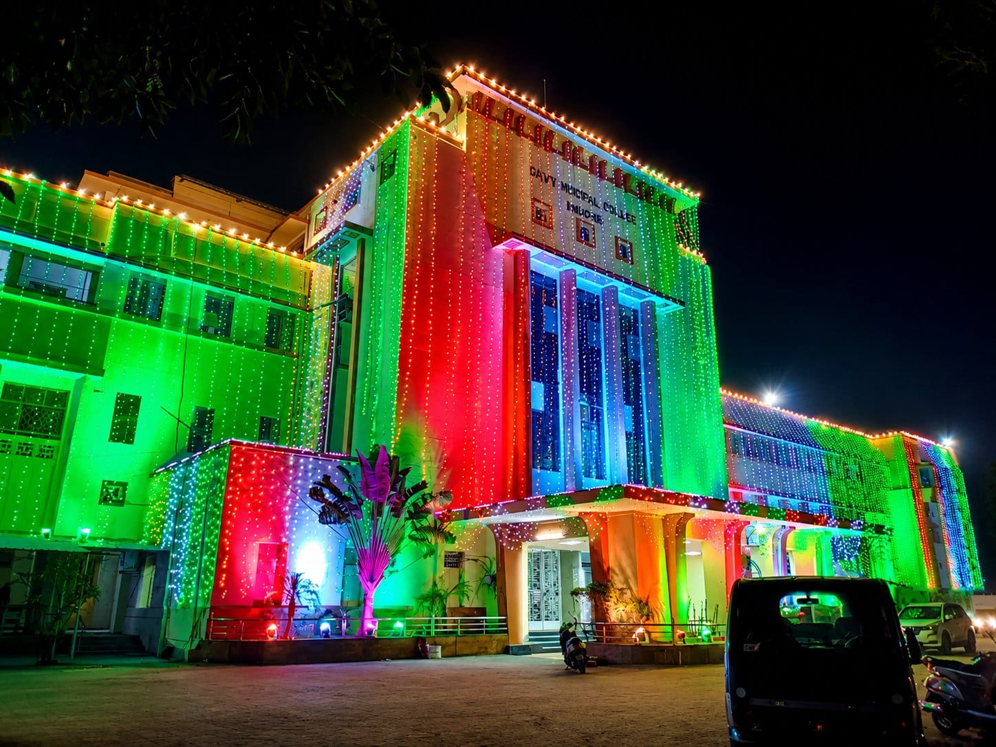 The GMC Nagpur building illuminated for a celebration