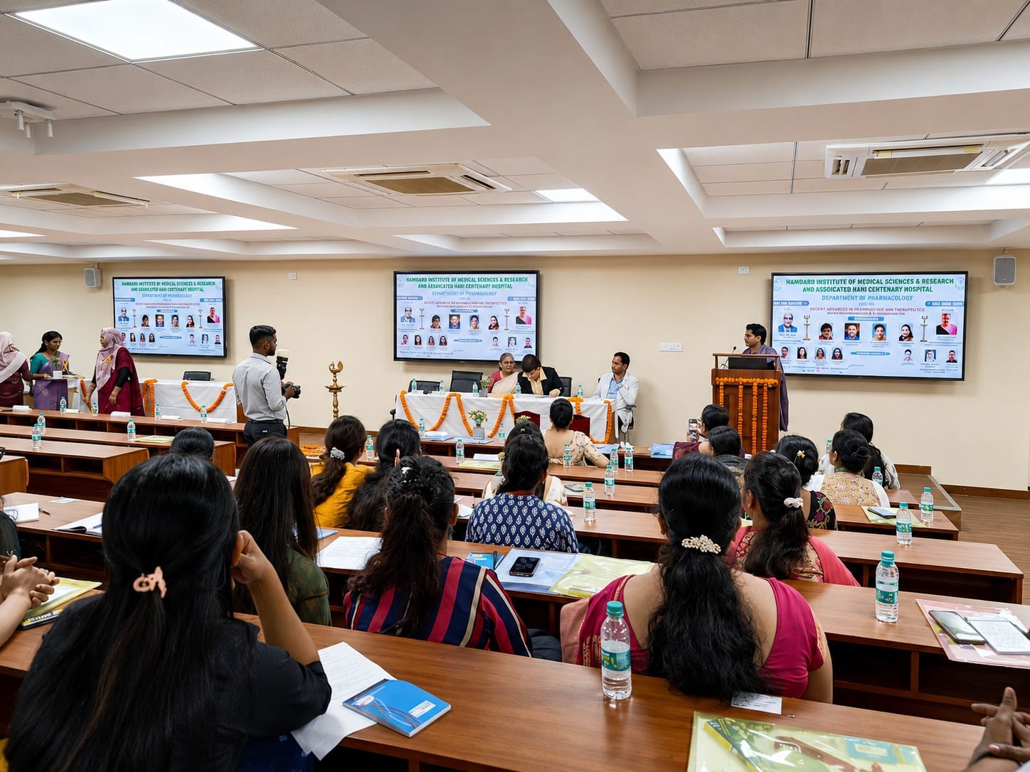 A lecture hall with smart screens at HIMSR, Delhi