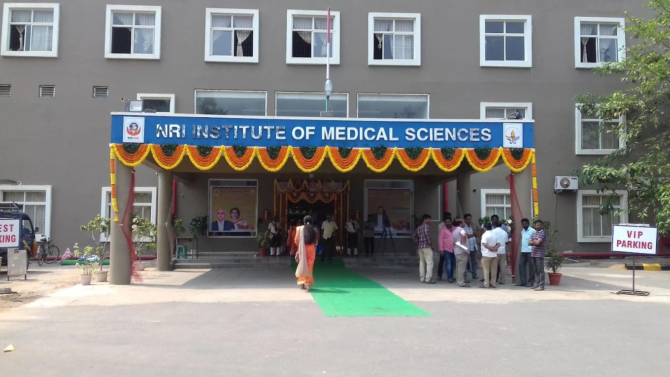 The NRI Institute of Medical Sciences entrance during an event, Visakhapatnam