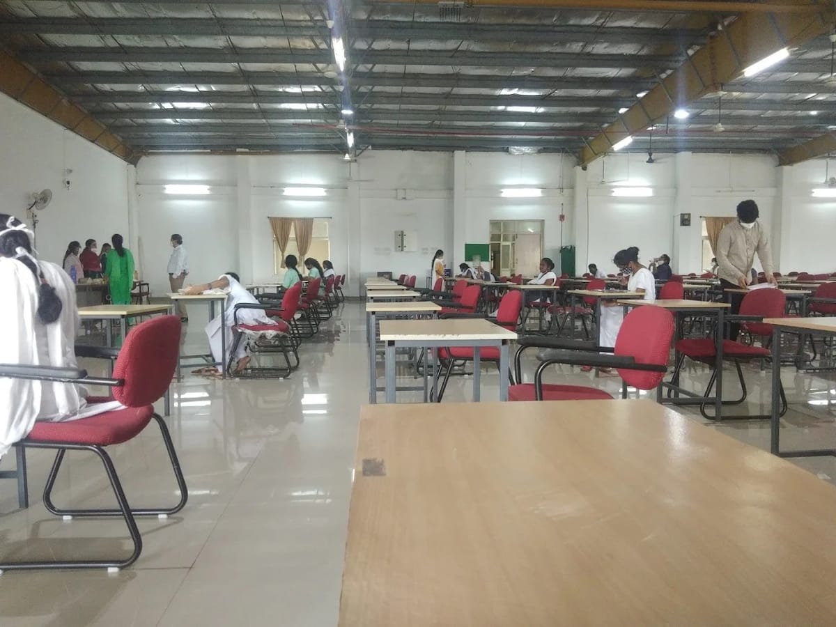 An examination hall at NRI Institute of Medical Sciences, Visakhapatnam