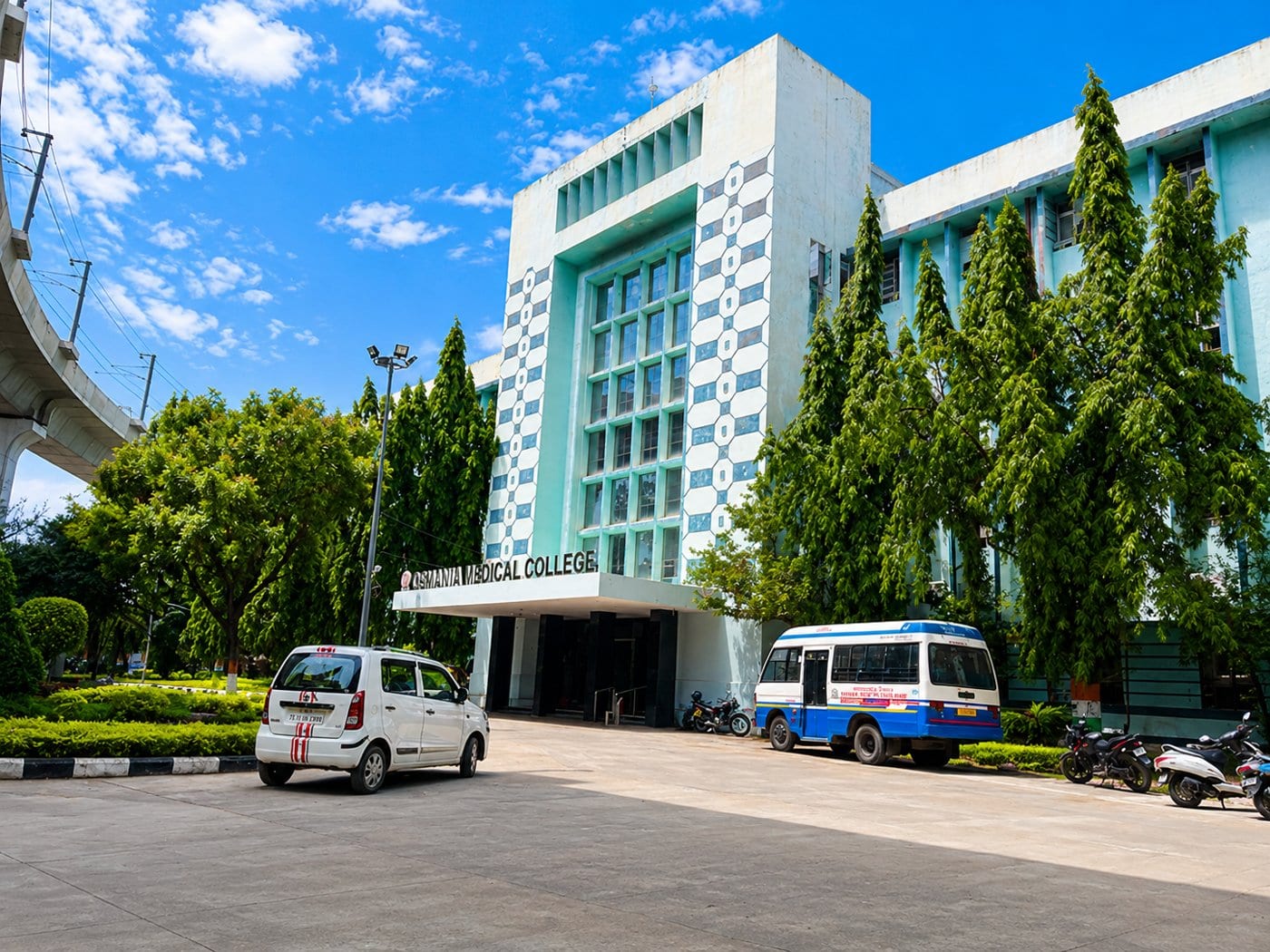 An Osmania Medical College block beside the city metro line