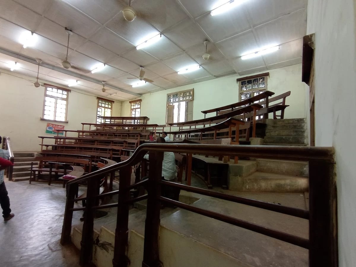 A heritage tiered lecture hall at Rangaraya Medical College, Kakinada