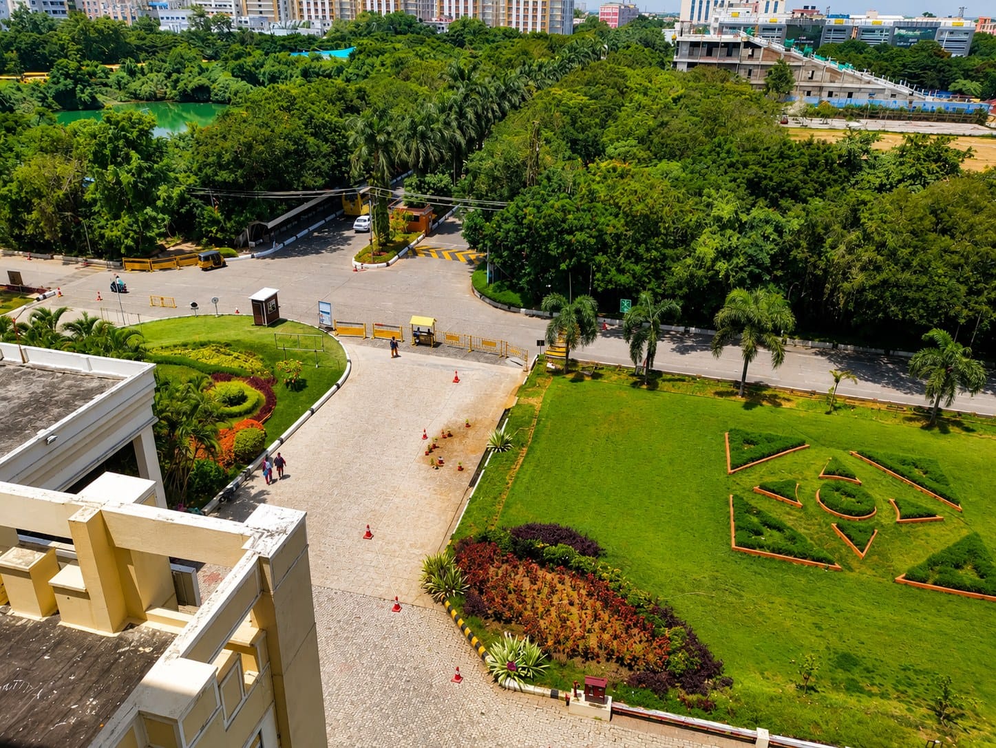 An aerial view of the SRM Chennai campus gardens