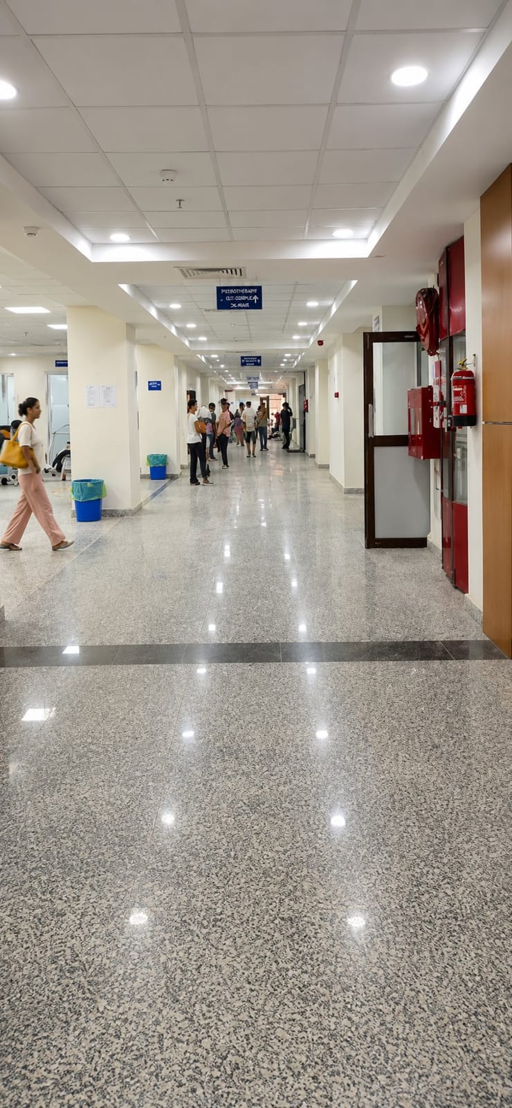 A corridor inside the TRIHMS teaching hospital, Naharlagun