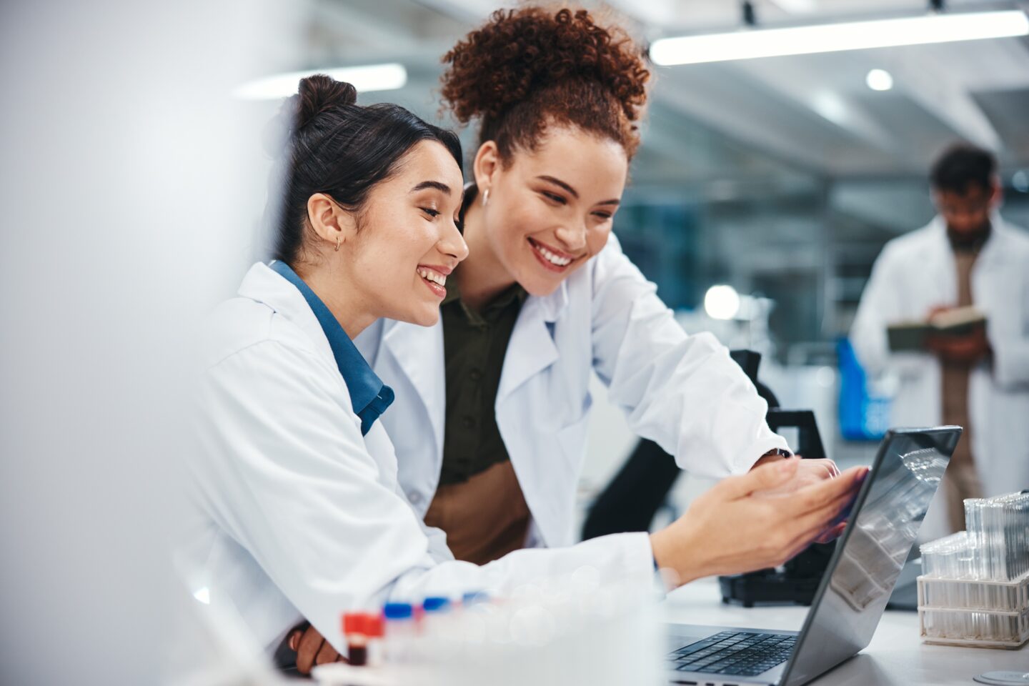 Laptop,,Scientist,And,Women,With,Smile,,Medical,Research,And,Excited Students studying at MSU, Malaysia, Clinical exposure at Kyrgyz State Medical Academy